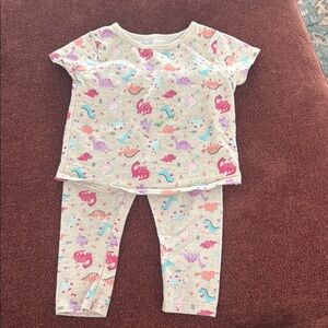 Kids Dinosaur Pajama Set - Cream and Pink